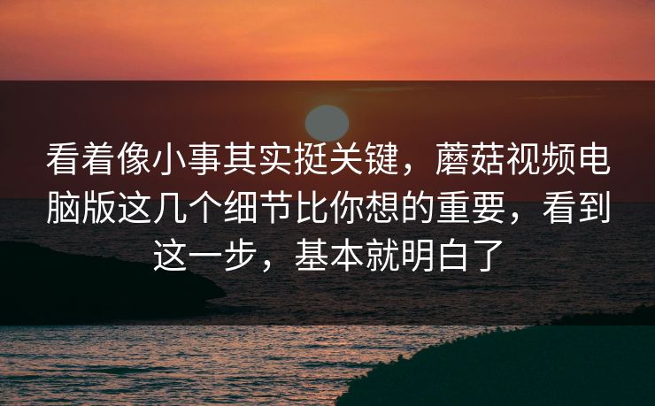 看着像小事其实挺关键，蘑菇视频电脑版这几个细节比你想的重要，看到这一步，基本就明白了